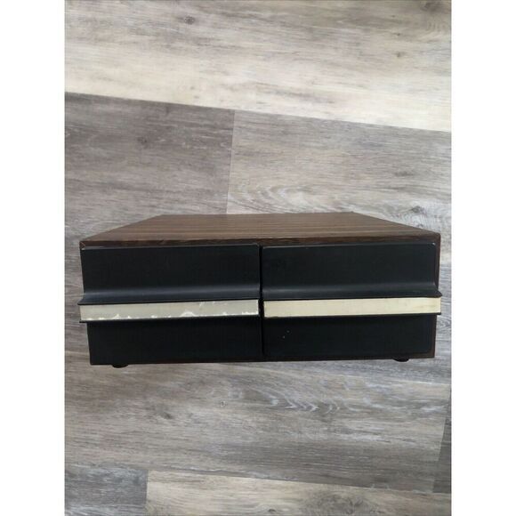 Vtg Woodgrain Cassette Tape Holder 2 Drawer  Storage Cabinet Case Holds 24 - Picture 1 of 15